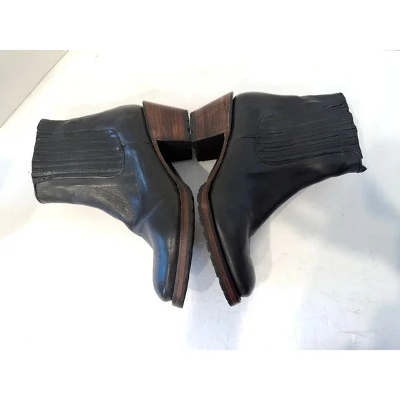 Untitled Vintage Black Leather Stacked Heel Pleated Chelsea Ankle Boots Sz 8 - Picture 5 of 10